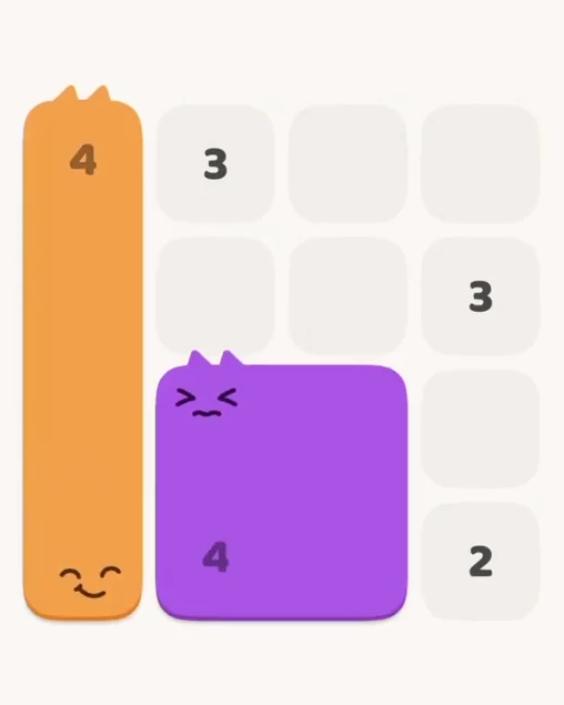 MeowBlock Level 1 after step 2, placing the 4-cell square block at the lower center