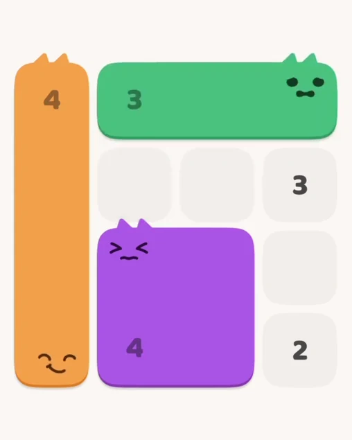 MeowBlock Level 1 after step 3, placing the 3-cell horizontal block at the upper-right area