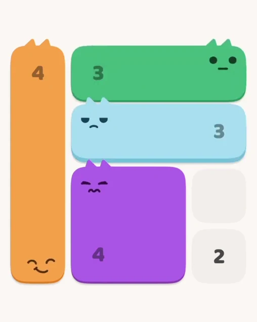 MeowBlock Level 1 after step 4, placing the 3-cell horizontal block at the middle-right area