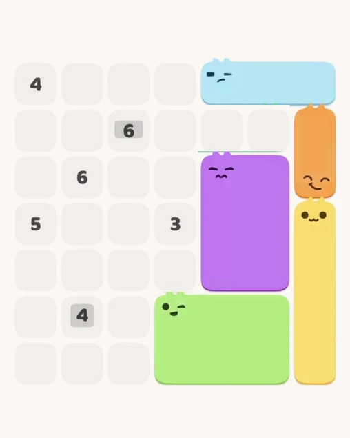 MeowBlock Level 10 after step 5, placing the 6-cell rectangular block at the lower-right area