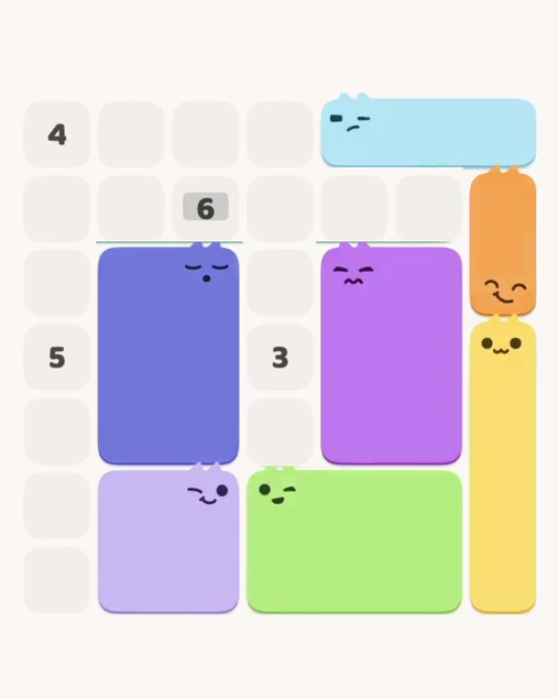 MeowBlock Level 10 after step 7, placing the 6-cell rectangular block at the middle center