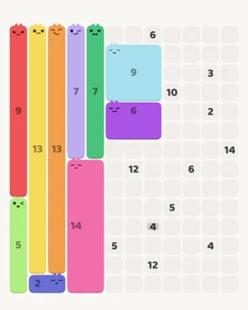 MeowBlock Level 100 after step 10, placing the 6-cell rectangular block at the middle center