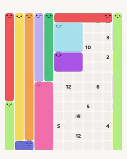 MeowBlock Level 100 after step 12, placing the 6-cell horizontal block at the upper-right area