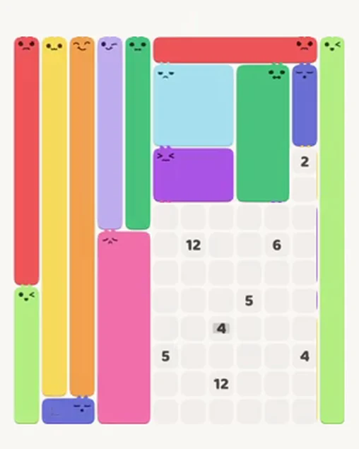MeowBlock Level 100 after step 14, placing the 3-cell vertical block at the upper-right area