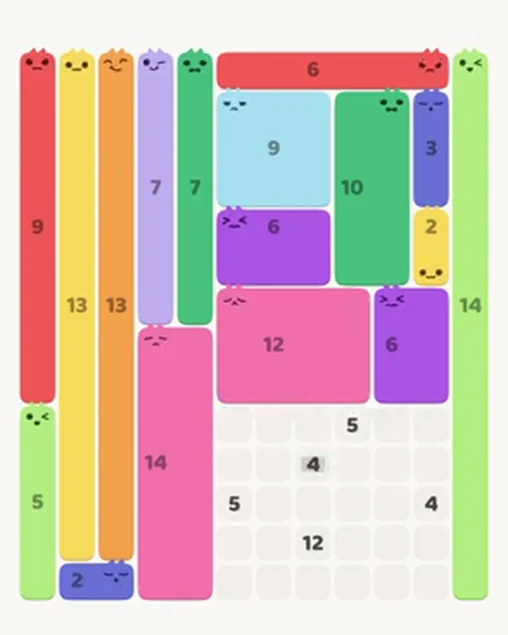 MeowBlock Level 100 after step 17, placing the 6-cell rectangular block at the middle-right area