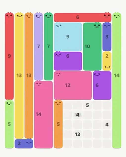 MeowBlock Level 100 after step 18, placing the 5-cell vertical block at the lower center