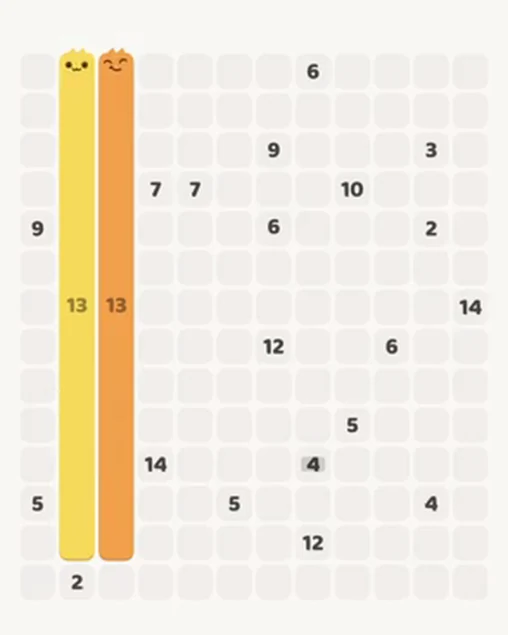 MeowBlock Level 100 after step 2, placing the 13-cell vertical block at the middle-left area