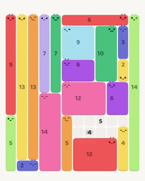MeowBlock Level 100 after step 20, placing the 4-cell vertical block at the lower-right area