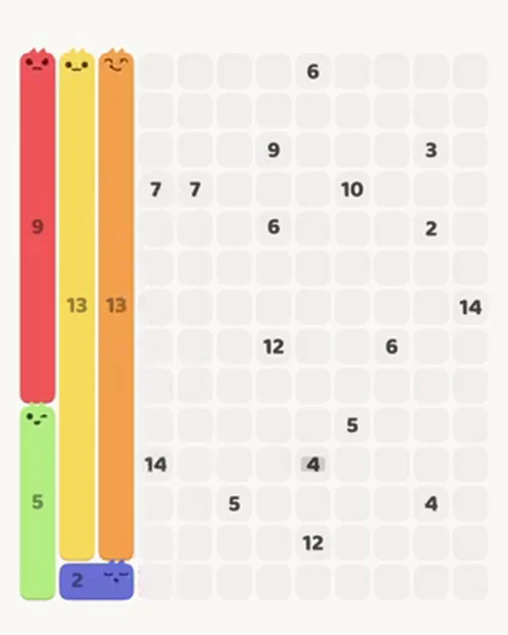 MeowBlock Level 100 after step 5, placing the 5-cell vertical block at the lower-left area