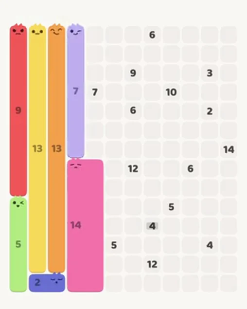 MeowBlock Level 100 after step 7, placing the 7-cell vertical block at the upper-left area