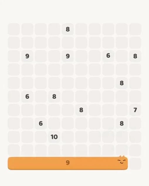 MeowBlock Level 101 after step 1, placing the 9-cell horizontal block at the lower center