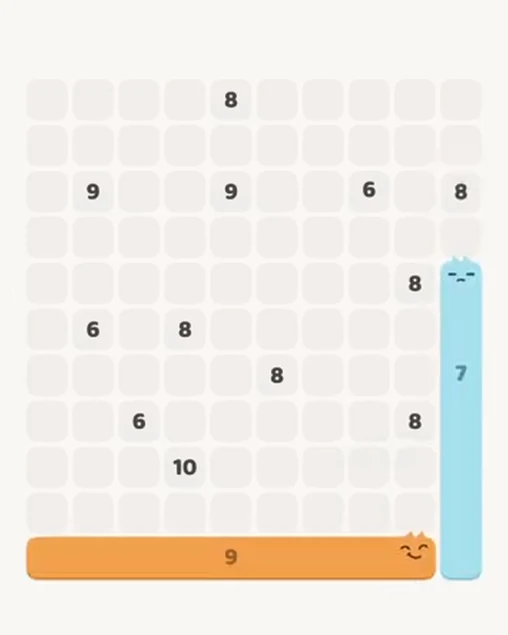 MeowBlock Level 101 after step 2, placing the 7-cell vertical block at the lower-right area