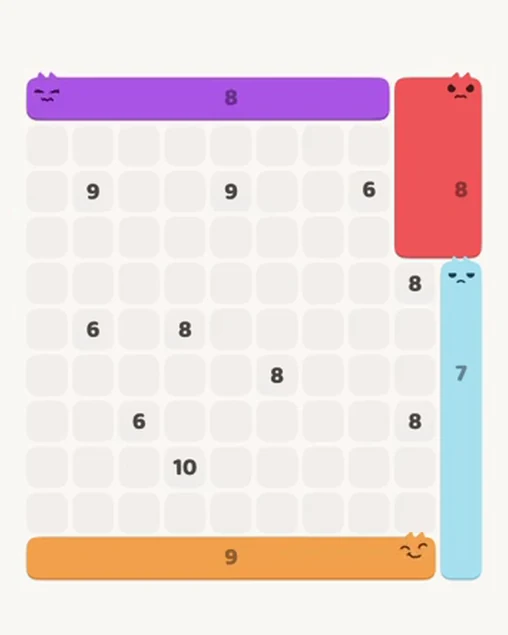 MeowBlock Level 101 after step 4, placing the 8-cell horizontal block at the upper center