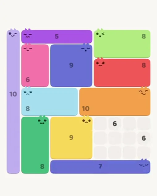 MeowBlock Level 102 after step 11, placing the 7-cell horizontal block at the lower-right area