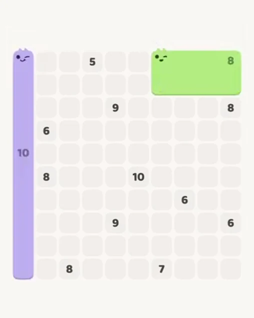 MeowBlock Level 102 after step 2, placing the 8-cell rectangular block at the upper-right area