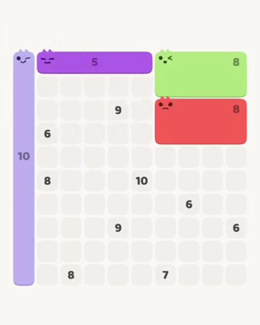 MeowBlock Level 102 after step 4, placing the 5-cell horizontal block at the upper center