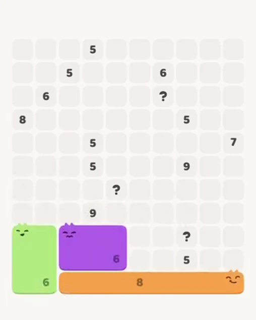 MeowBlock Level 103 after step 3, placing the 6-cell rectangular block at the lower center