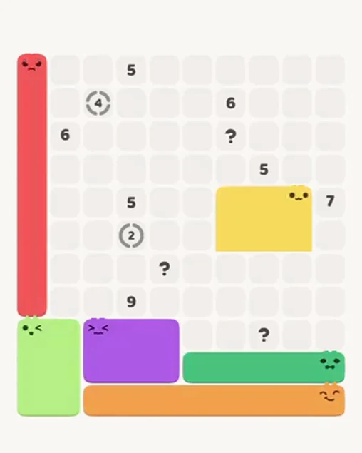 MeowBlock Level 103 after step 6, placing the 8-cell vertical block at the middle-left area