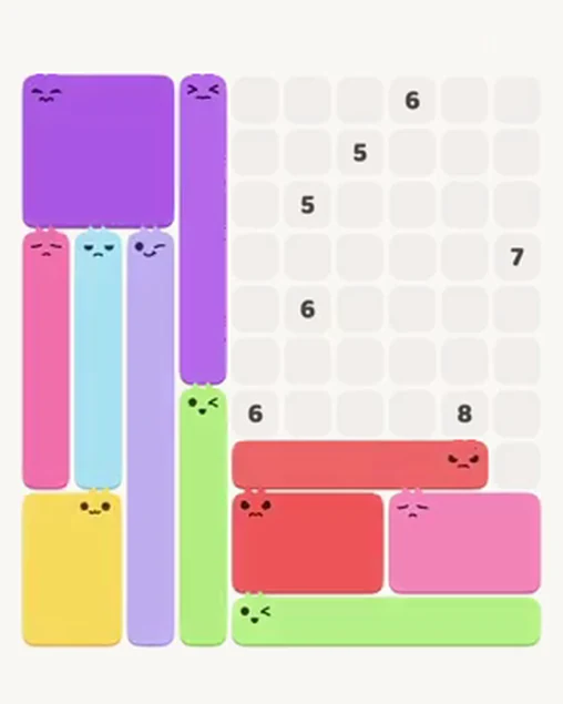 MeowBlock Level 104 after step 11, placing the 5-cell horizontal block at the lower-right area