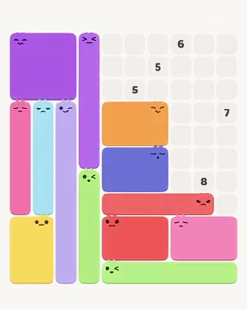 MeowBlock Level 104 after step 13, placing the 6-cell rectangular block at the middle center