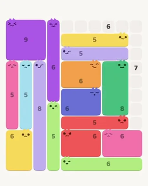 MeowBlock Level 104 after step 16, placing the 5-cell horizontal block at the upper-right area