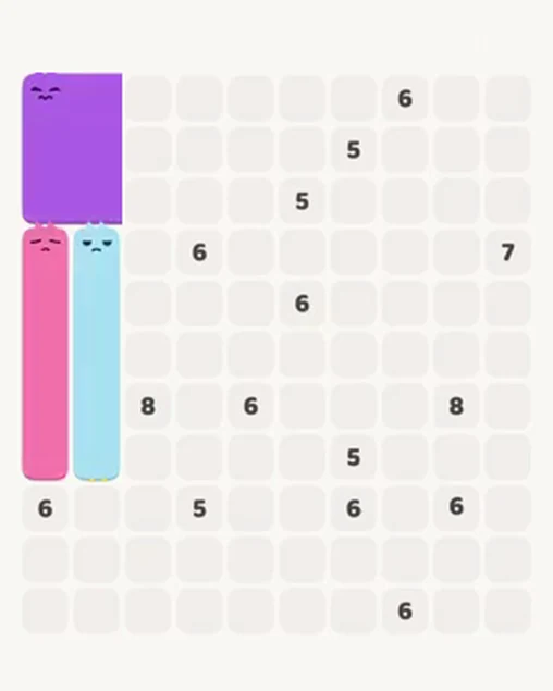 MeowBlock Level 104 after step 3, placing the 5-cell vertical block at the middle-left area