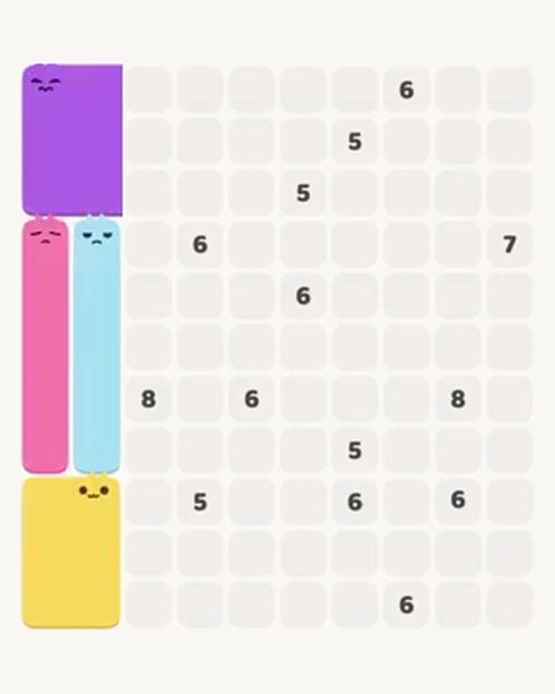 MeowBlock Level 104 after step 4, placing the 9-cell square block at the lower-left area