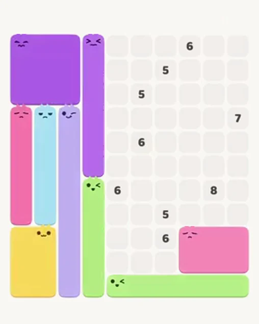MeowBlock Level 104 after step 9, placing the 6-cell horizontal block at the lower-right area
