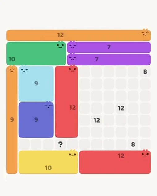 MeowBlock Level 105 after step 10, placing the 12-cell rectangular block at the middle center