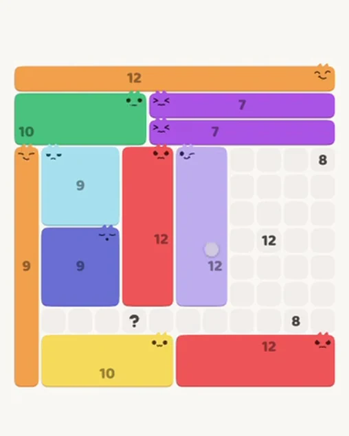 MeowBlock Level 105 after step 11, placing the 12-cell rectangular block at the middle center
