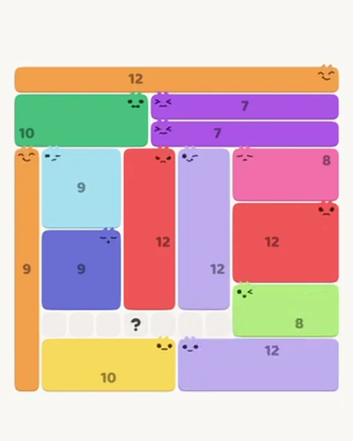 MeowBlock Level 105 after step 14, placing the 8-cell rectangular block at the lower-right area