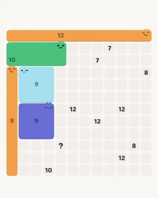 MeowBlock Level 105 after step 5, placing the 9-cell vertical block at the lower-left area