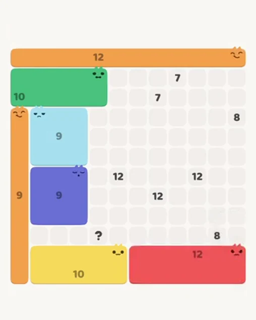 MeowBlock Level 105 after step 7, placing the 12-cell rectangular block at the lower-right area