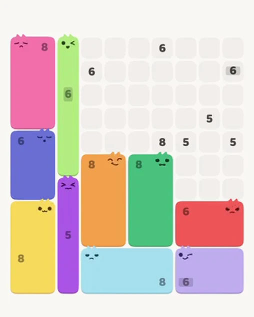 MeowBlock Level 106 after step 10, placing the 6-cell vertical block at the upper-left area