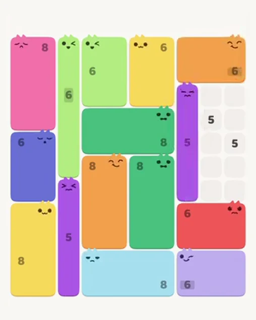 MeowBlock Level 106 after step 15, placing the 5-cell vertical block at the middle-right area