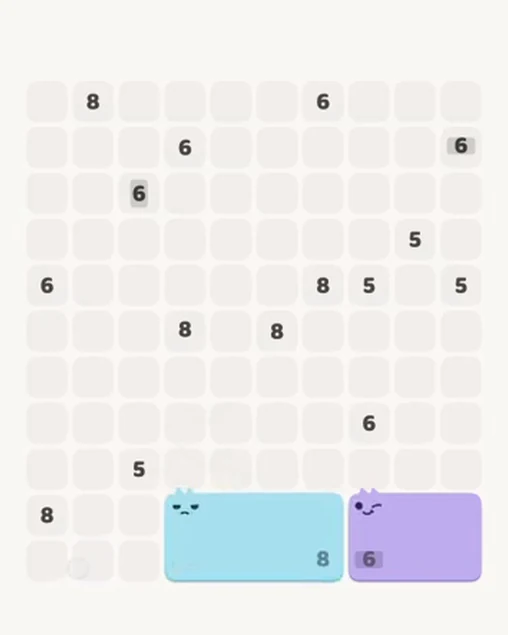 MeowBlock Level 106 after step 2, placing the 8-cell rectangular block at the lower center