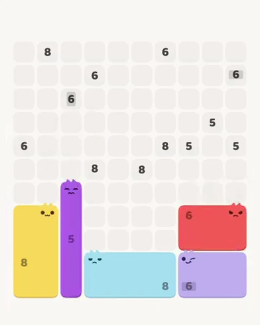 MeowBlock Level 106 after step 5, placing the 6-cell rectangular block at the lower-right area