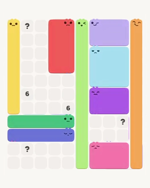 MeowBlock Level 107 after step 10, placing the 8-cell rectangular block at the upper center