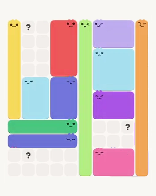 MeowBlock Level 107 after step 12, placing the 6-cell rectangular block at the middle-left area