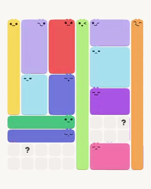 MeowBlock Level 107 after step 13, placing the 8-cell rectangular block at the upper-left area