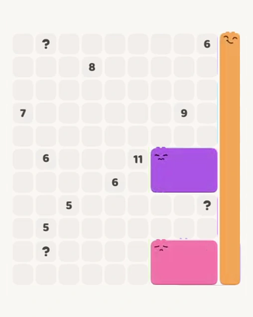 MeowBlock Level 107 after step 3, placing the 6-cell rectangular block at the lower-right area