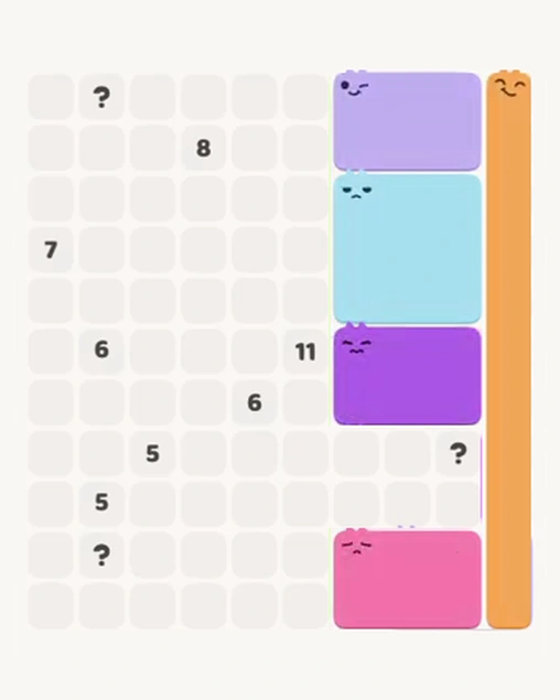 MeowBlock Level 107 after step 5, placing the 6-cell rectangular block at the upper-right area