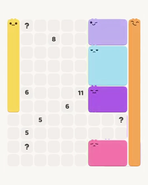 MeowBlock Level 107 after step 6, placing the 7-cell vertical block at the middle-left area