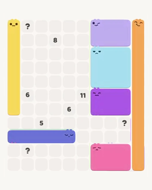 MeowBlock Level 107 after step 7, placing the 5-cell horizontal block at the lower-left area