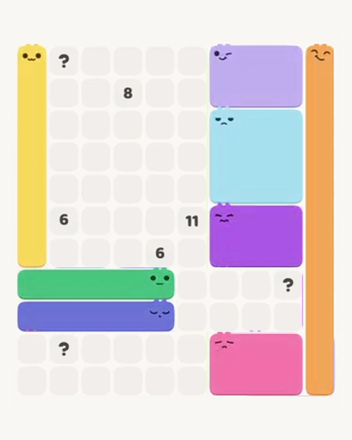 MeowBlock Level 107 after step 8, placing the 5-cell horizontal block at the lower-left area