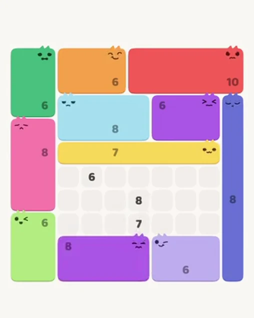 MeowBlock Level 108 after step 11, placing the 8-cell rectangular block at the lower center