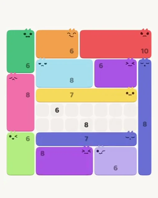 MeowBlock Level 108 after step 12, placing the 7-cell horizontal block at the lower center