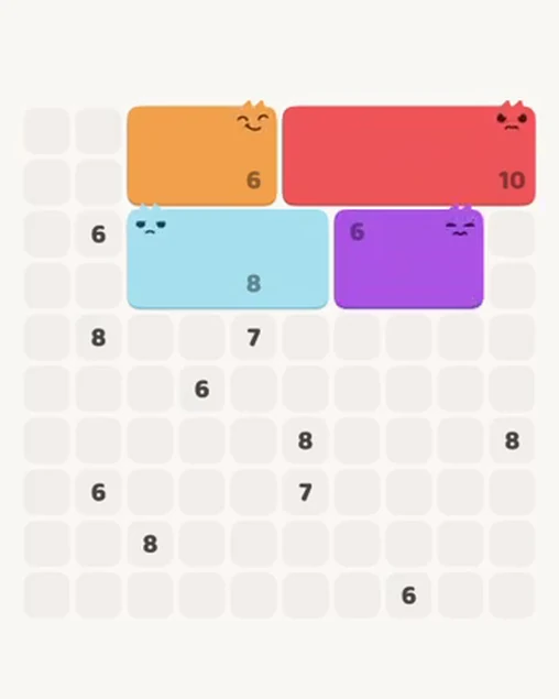 MeowBlock Level 108 after step 4, placing the 6-cell rectangular block at the middle-right area