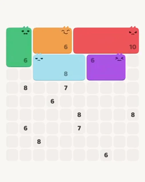 MeowBlock Level 108 after step 5, placing the 6-cell rectangular block at the upper-left area