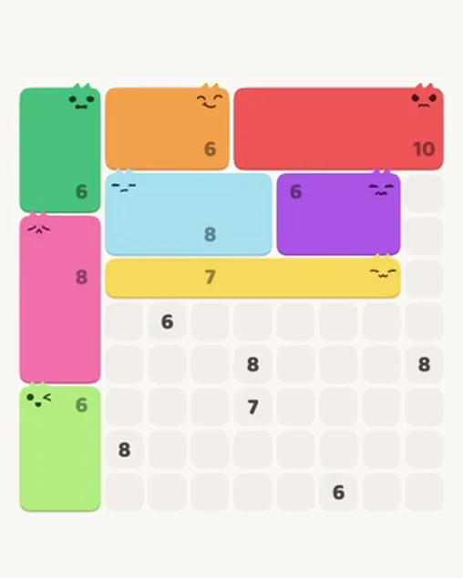 MeowBlock Level 108 after step 8, placing the 7-cell horizontal block at the middle center